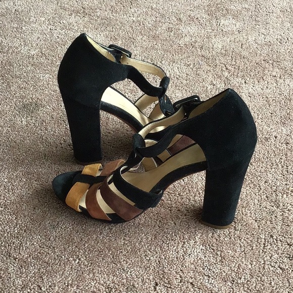 Suede stack heeled sandals - Picture 1 of 3